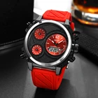 Модные кварцевые цифровые мужские часы, 3 раза, красные, спортивные Водонепроницаемые наручные часы, секундомер, мужские силиконовые часы, Reloj hombre