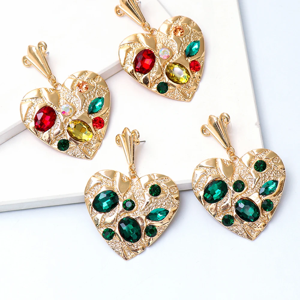

Trendy Metal Heart Zircon Earrings for Women Colorful Irregular Geometry Crystal High Quality Girls Earring Jewelry Wholesale