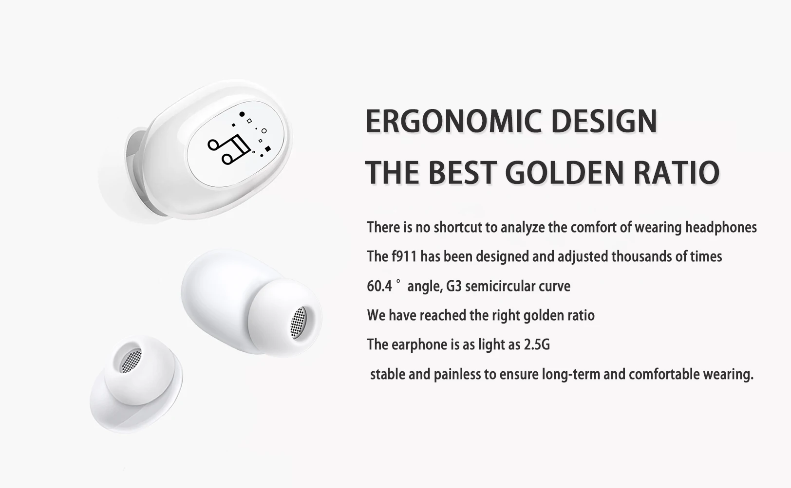 

F911 Stealth Ture Wireless Headphones Motion Touch Control Noise Cancelling Hands-Free Stereo TWS Earbuds With Microphone In-Ear