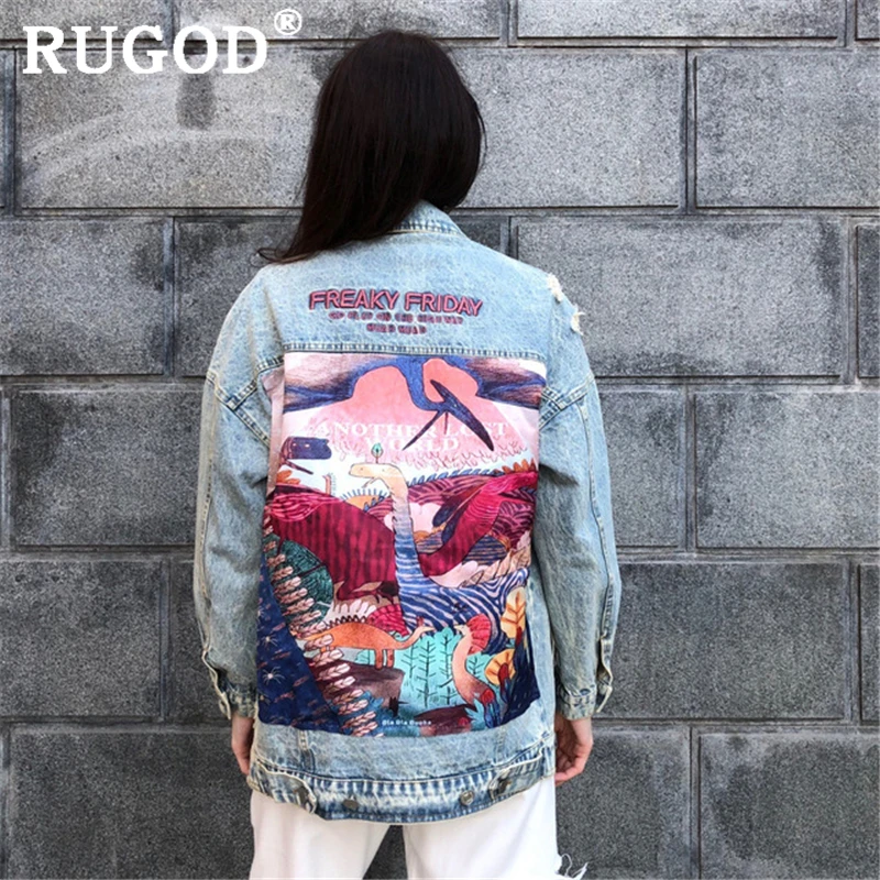 RUGOD 2021 Новое Осеннее поступление джинсовая куртка для женщин с мультяшным