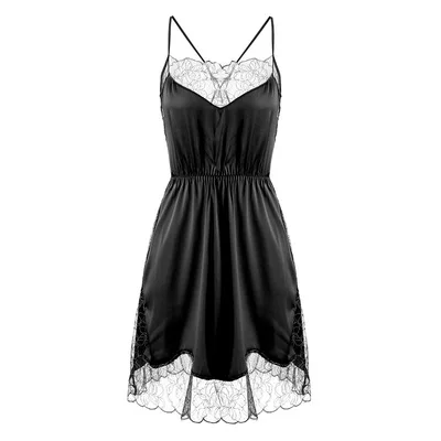 Nightdrees Black Летний сексуальный кружевной женский мини Ночная рубашка халат костюм атласный черный халат пижама халат шелковый халат - Цвет: Nightdrees Black
