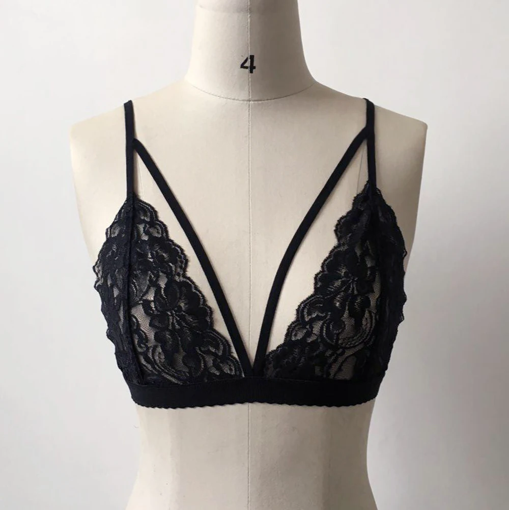 New Sexy Women Push-Up Lace Bra Black Erotic Ladies Floral Lingerie Bra