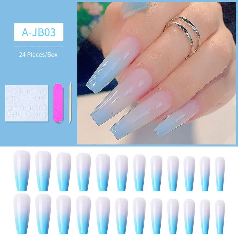 

24PCS/set Fake Nails Solid Color False Nails Gradient Patch Wearable Nails Full Coverage of Long Nails Press on Nails