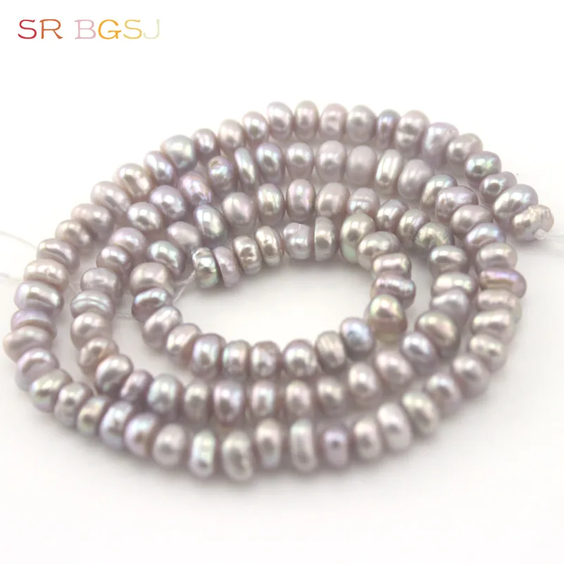 Бесплатная доставка 4-5 мм Фиолетовый Rondelle натуральный пресноводный жемчуг