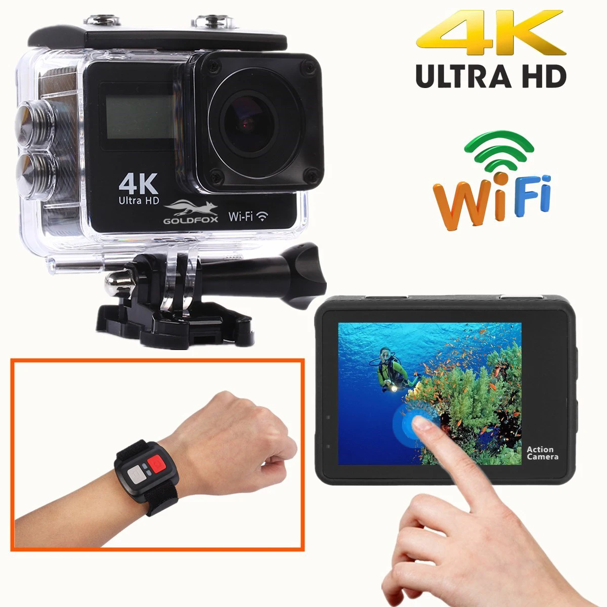 Дешево Экшн-камера Ultra HD 4K с поддержкой Wi-Fi, 12 МП