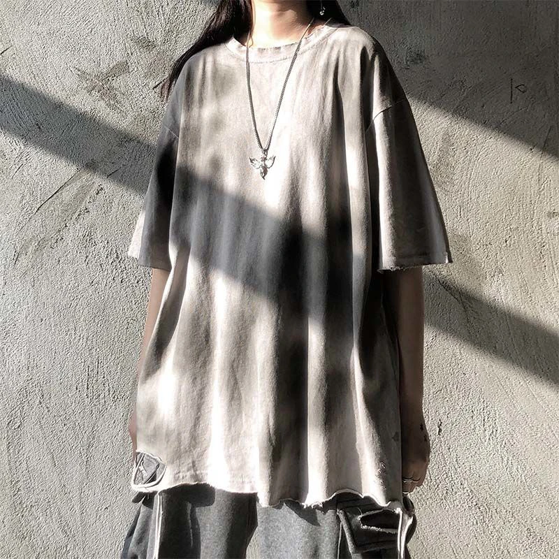 

Футболка мужская с коротким рукавом, рваная уличная одежда с принтом Tie Dye в стиле хип-хоп, Модный повседневный Топ оверсайз для пар, на лето