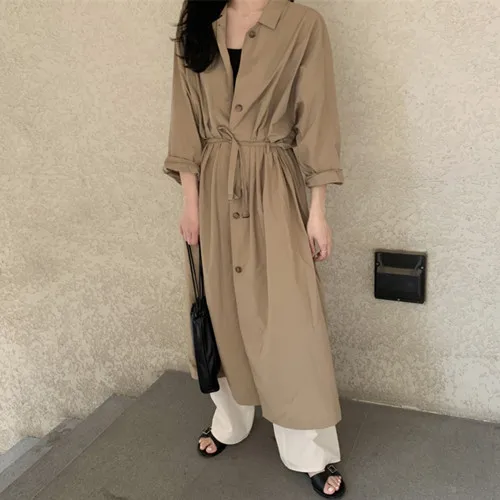 Женский Осенний однобортный длинный плащ с длинным рукавом Женская длинная