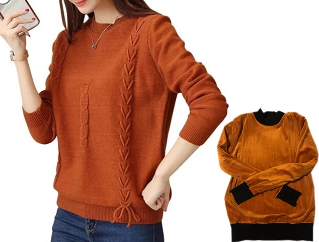 Thick orange Зима плюс толстый бархат 4XL размер вязаный свитер бархатная Подкладка Теплый джемпер свитер свободный женский свитер - Цвет: Thick orange