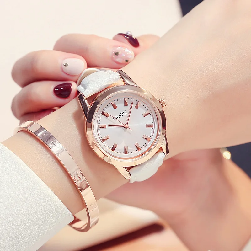 

NEW ARRIVAL WOMEN GOLDEN COLOR ROUND DIAL LEATHER WATCHBAND FASHION LEISURE QUARZ LADY WRIST WATCH G6005
