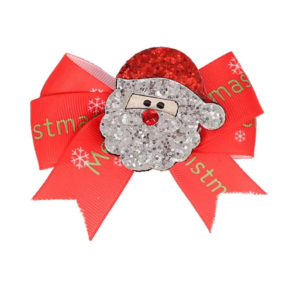 Pinzas para el pelo con lazos navide&ntilde;os para ni&ntilde;a, horquilla de colores rojo Santa, alce brillante, regalos para Festival de ni&ntilde;os-2