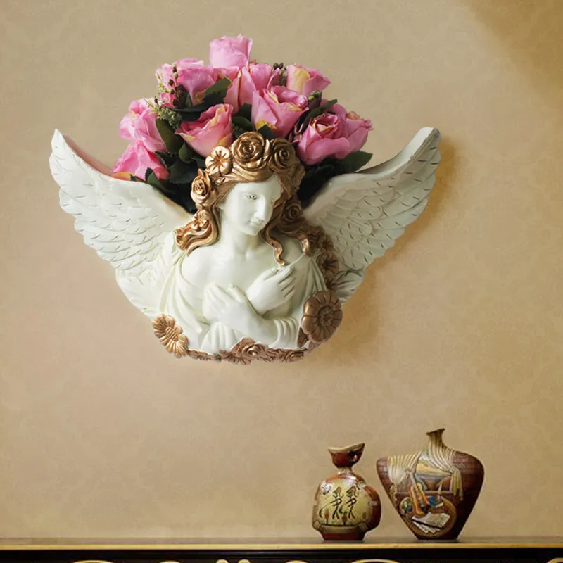 Европейские полимерные Ангел стенная ваза настенные Висячие ремесла украшения