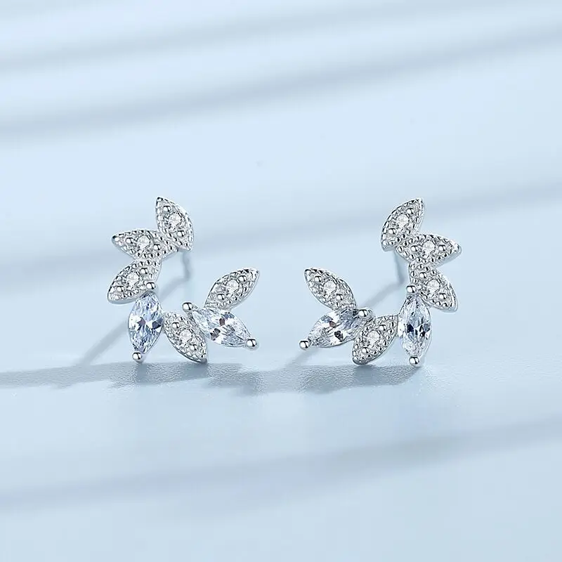 

New Arrivals 925 Sterling Silver Jewelry Crystal Leaf Flower Earrings For Women Pendientes Brincos Bijoux Women Circle Bijoux