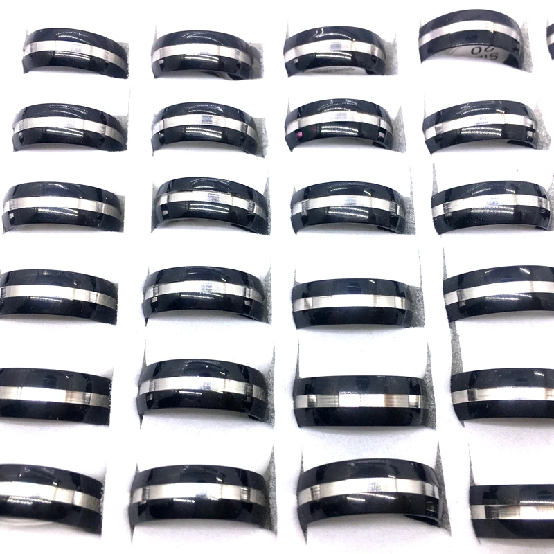 

MixMax 36PCs Black Stainless Steel Rings Men'S Women'S 8MM Band Fashion Jewelry Ring Wholesale Lot