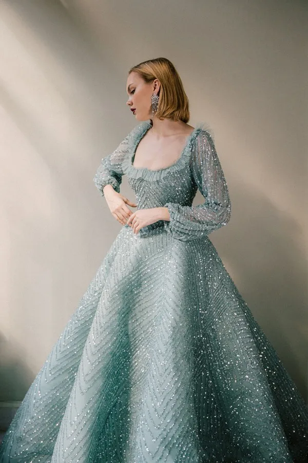 

Sparkly Evening Dress Sequined Prom Dresses Long Sleeves Elegant Formal Party Gowns robe de soiree abendkleider Custom