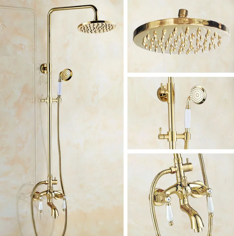 

Латунный Смеситель для душа с дождевой насадкой для ванной комнаты, кран с двойной керамической ручкой, настенный монтаж, ручной душ Lgf432