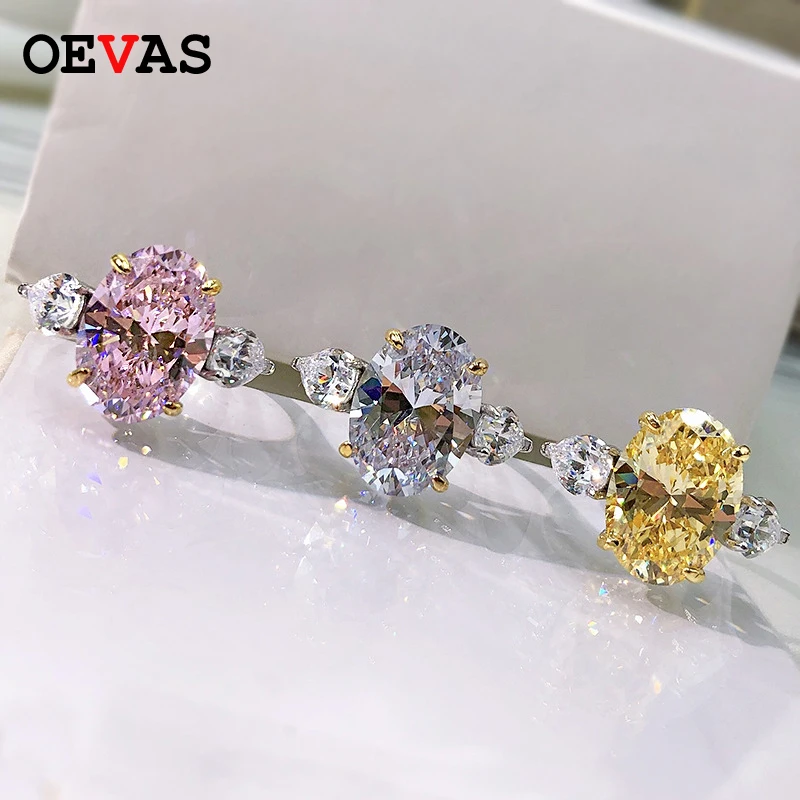 

OEVAS 100% 925 Sterling Silver Sparkling 10*14mm Oval Multicolor High Carbon Diamond Wedding Rings For Women Fine Jewery Gifts