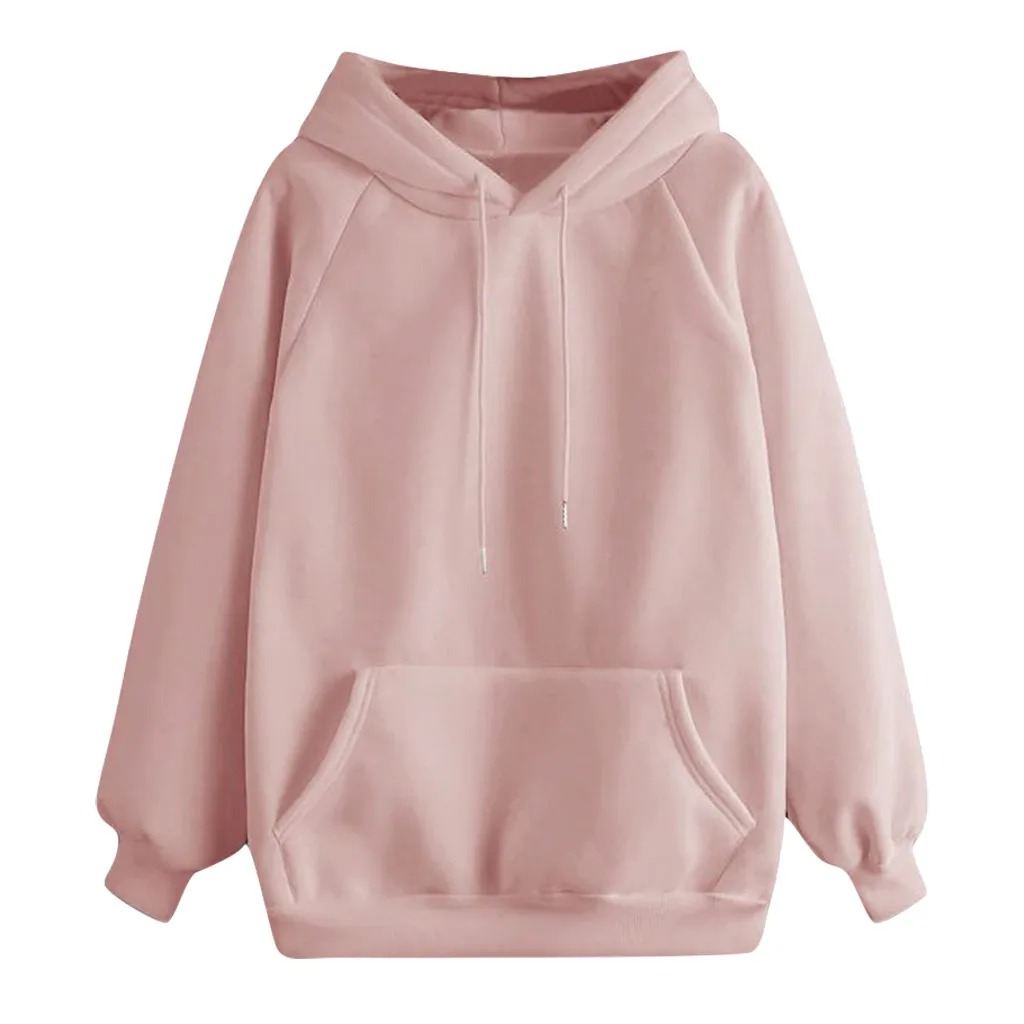 

2020 Hoodie Women Casual Solid Color Hooded Pocket Long Sleeve Pullover Sweatshirt