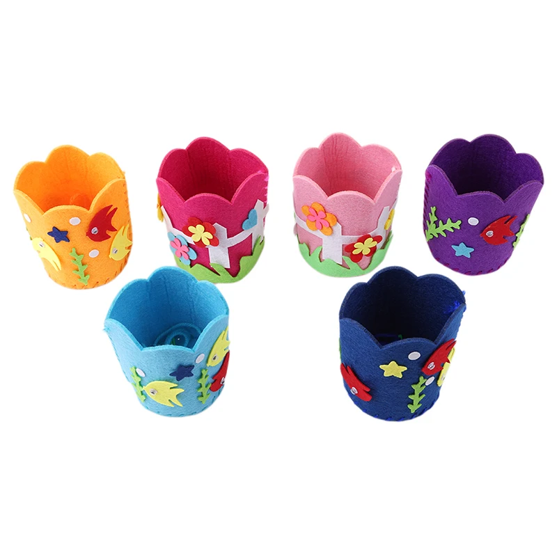 

Cute DIY Cartoon Sewing Pen Holder Kids Handcraft Toy Educational Toy 6 Colors Handmade Pen/Brushes Container Holder Puzzle