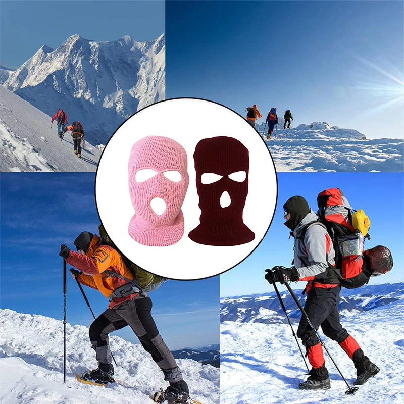 Вязаная балаклава с тремя прорезями Зимняя эластичная черная теплая трикотажная