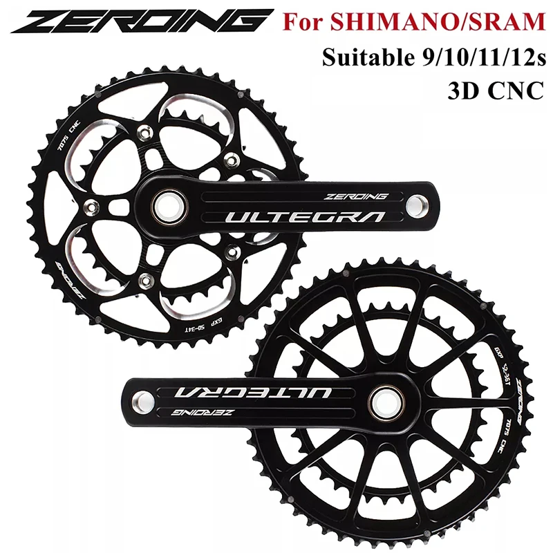 

ZEROING Road Bike Crankset 175mm MTB Bike Crank 50-34/52-36/53-39T Double Chainring Fit 9/10/11/12 Speed for Shimano /SRAM