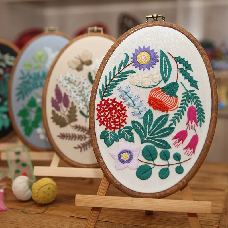 

1Pcs DIY Embroidery Kits Flower Landscape Embroidery Stitching with Oval Hoop Art Needlework Modern Adults Craft Sewing