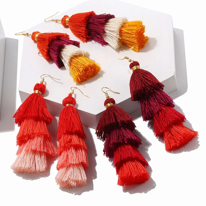 Модные женские серьги 2019 индийские ювелирные изделия сережки с кисточками Boho