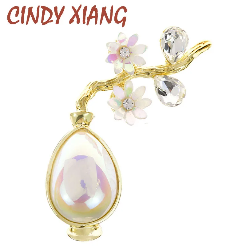 

CINDY XIANG New Elegant Summer Shell Flower Brooches Pin Women's Fashion Jewelry Shiny Crystal Rhinestone Vase Brooch Pins Gift