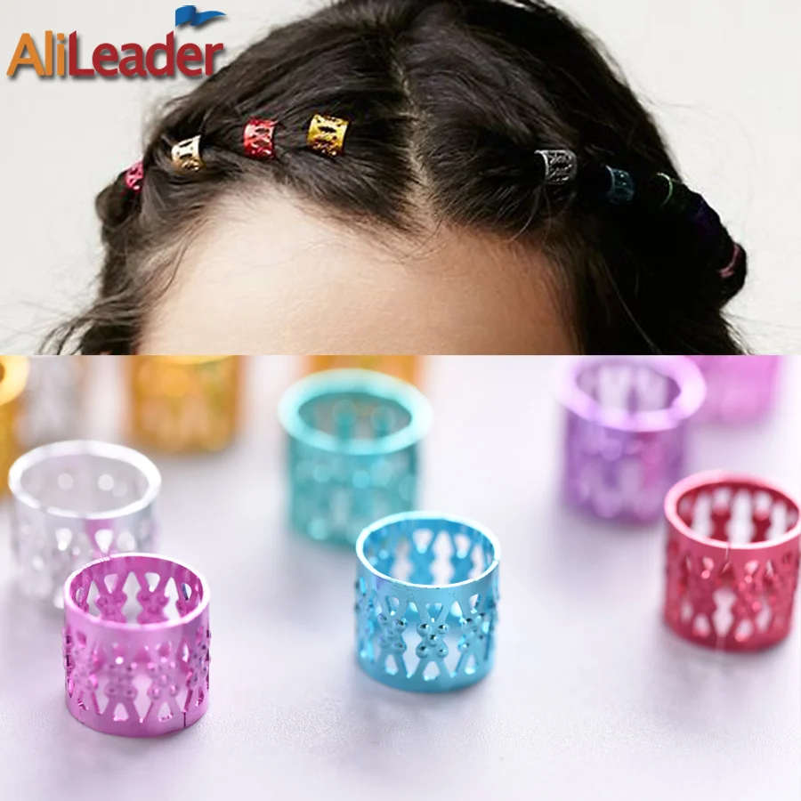 Alileader Tube Beads Golden Silver Rings For Braids Jewelry Ring Dread Dreadlock Beads Adjustable Braid Cuffs Hollow Hair Beads
