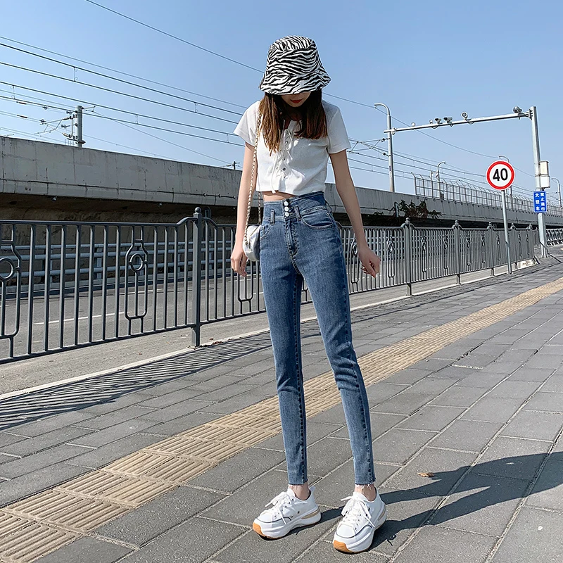 

High Waist Light-Colored Jeans for Women 2021 New Spring Slimming Tight Light Blue Skinny Women's Pants