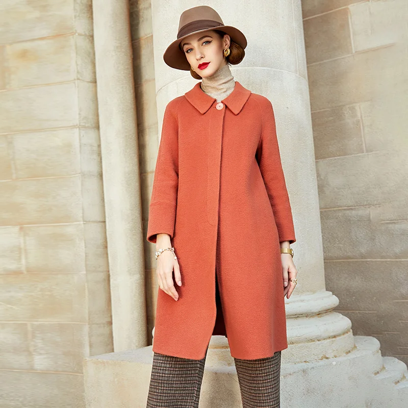 

SHZQ красное кашемировое Двустороннее пальто с рукавом реглан женское средней длины новое популярное шерстяное пальто на осень и зиму 2021