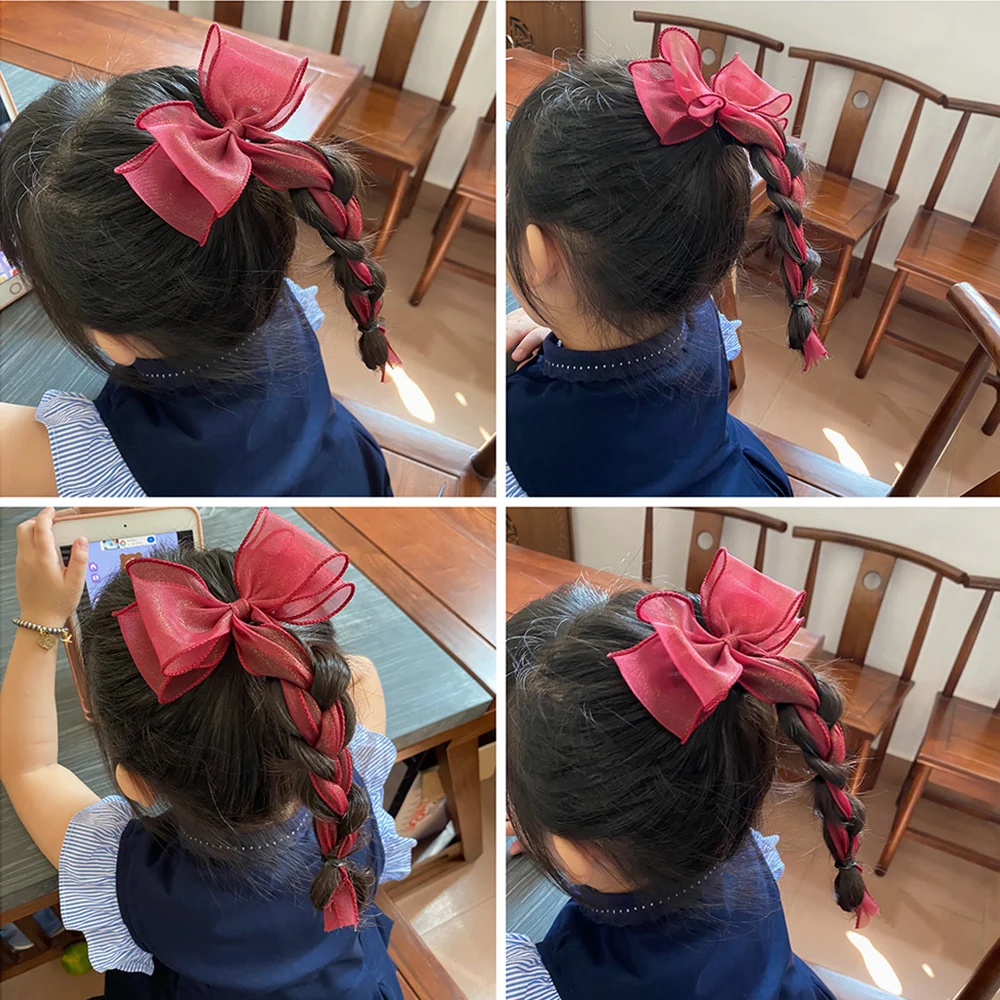 

Kids Silk Bow Ribbon Hair Clip Ribbon Streamer Braided Hair Band Hairpin Cute Korean Headwear Ponytail Clip Simple Hairpins