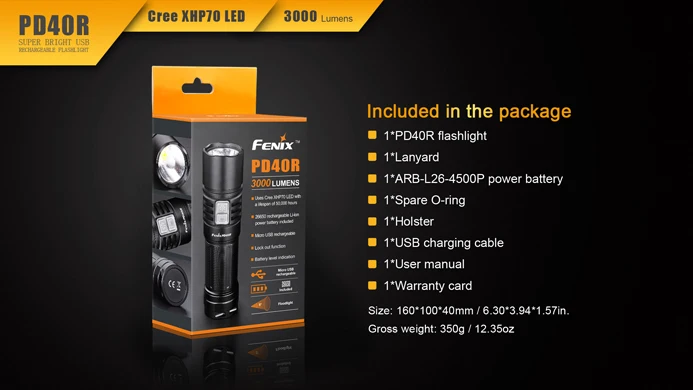 Суперъяркий светодиодный фонарик Fenix PD40R Cree XHP 70 с аккумулятором 3000 мА · ч 4500 26650