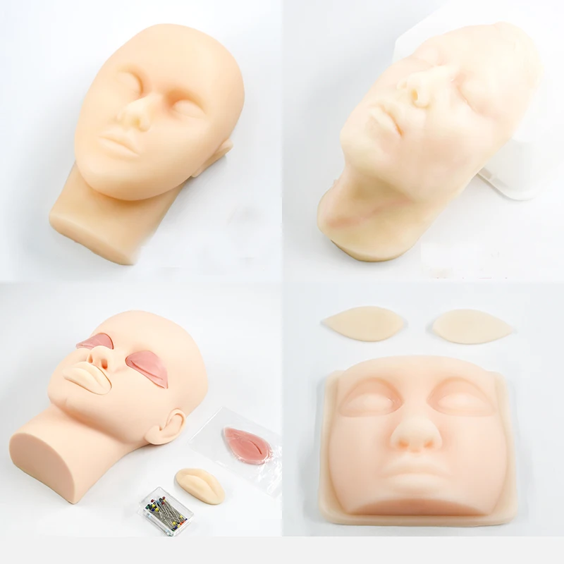 

Soft silicone head mold teaching facial injection model micro-line carving double eyelid surgery practice soft head mold with or