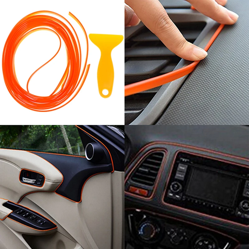 

5M Orange Universal PVC car styling interior molding trim decorate strip line gap filler kit Card feeding plate trim strip