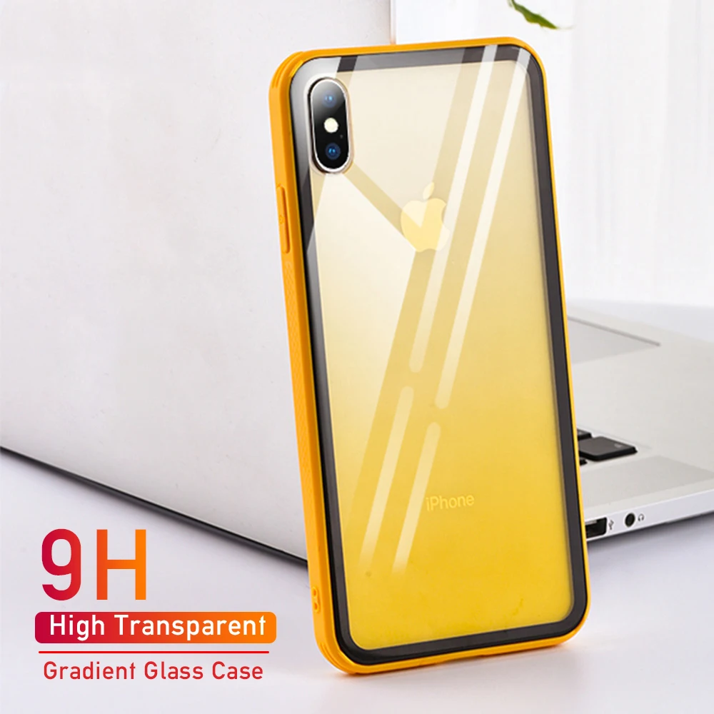 Цветной Ударопрочный силиконовый бампер рамка стеклянный чехол для iPhone X XS XR Max 8 7