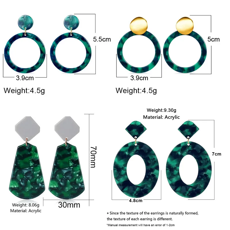 

New Korean Statement Earrings for women Green Cute Arcylic Geometric Dangle Drop Gold Earings Brincos 2021 Fashion Jewelry