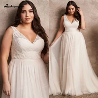vestido de novia 2022 boho a line wedding dresses with lace bodice plus size women v neckline beach bridal gown custom made