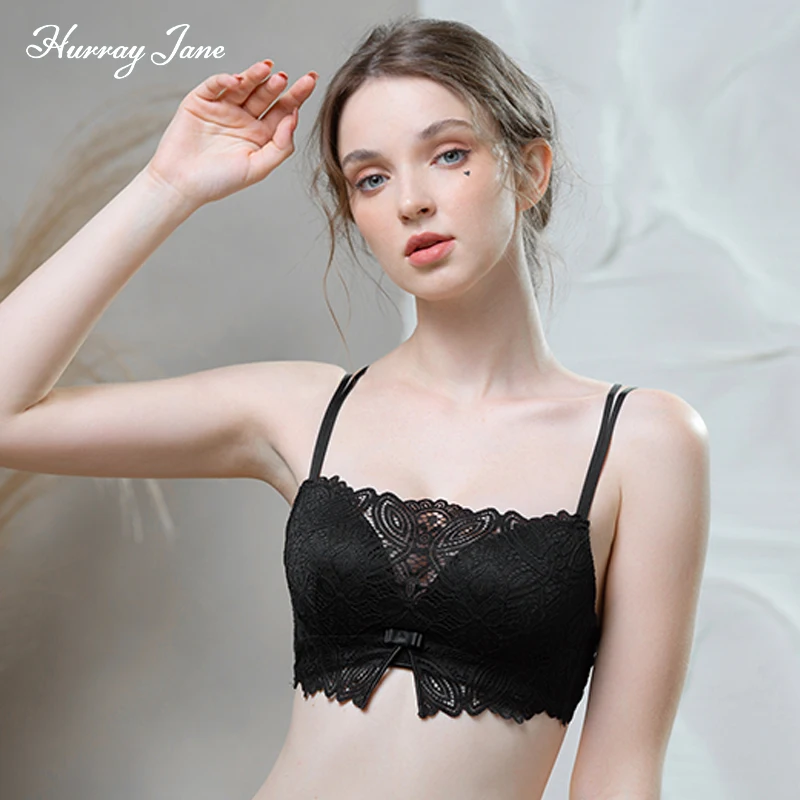 

Modal 2 Pcs Women Seamless Wire Free strapless sexy lace Bra set Breathable Intimates Push Up 4 Breasted BC Cup
