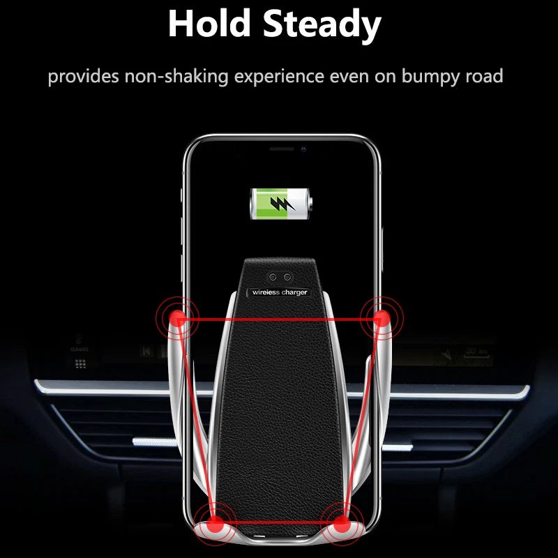 Беспроводное автомобильное зарядное устройство для iPhone Samsung Huawei Smart Auto Clamp 10 Вт Qi