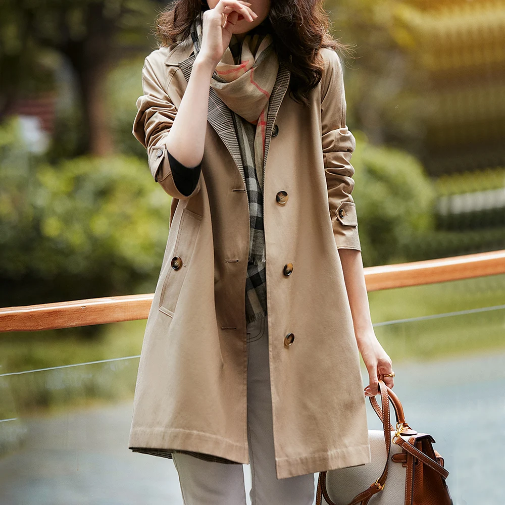 

Japanese Minimalism Elegant Women Trench Coat Mid-length Long Sleeve Solid Lapel OL Commuter Casual Autumn Winter Coat For Women