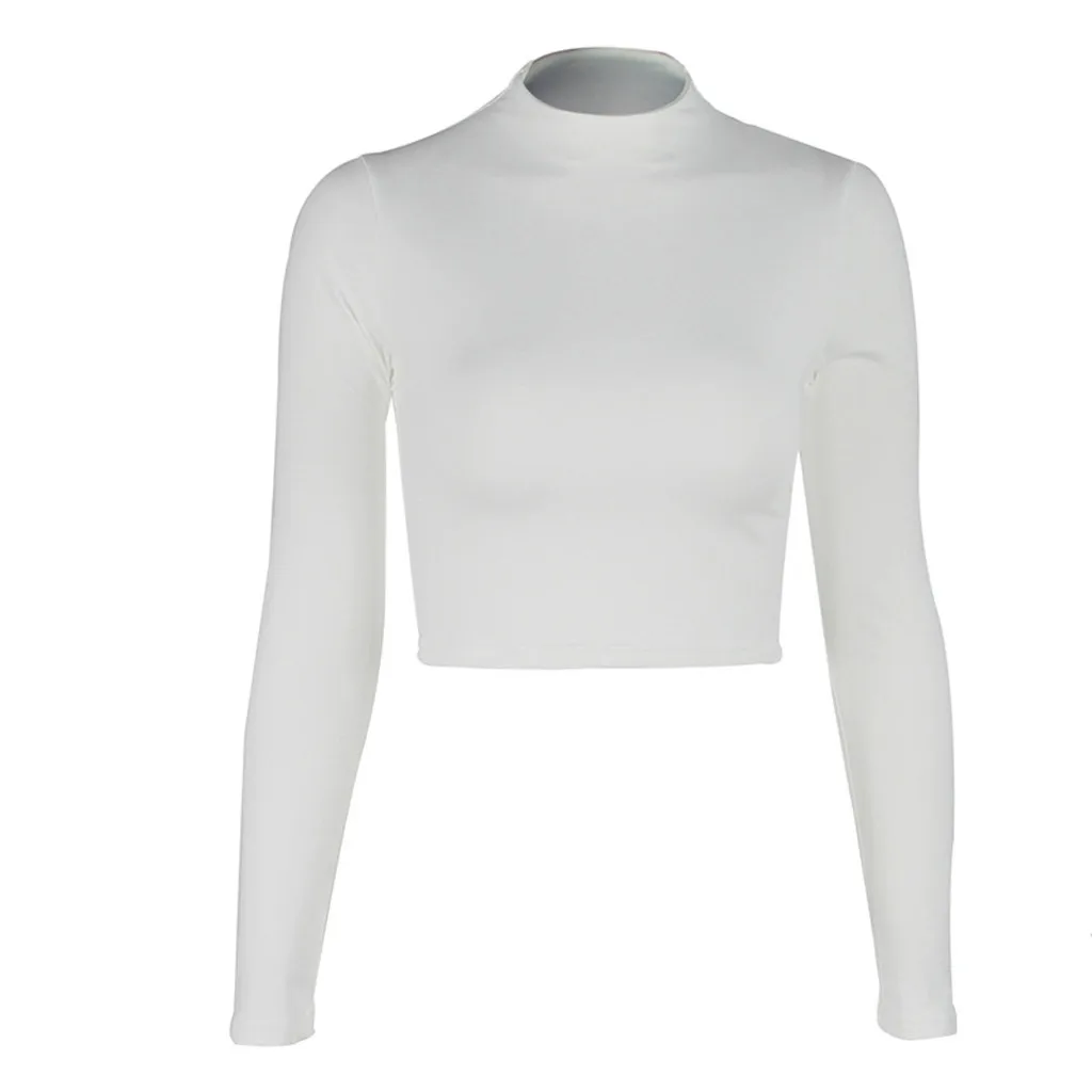 

Women Sexy Bodycon T Shirt Autunmn Women Long Sleeve O-neck Crop Top Modis Sheath tshirt Fashion Autumn solid tops