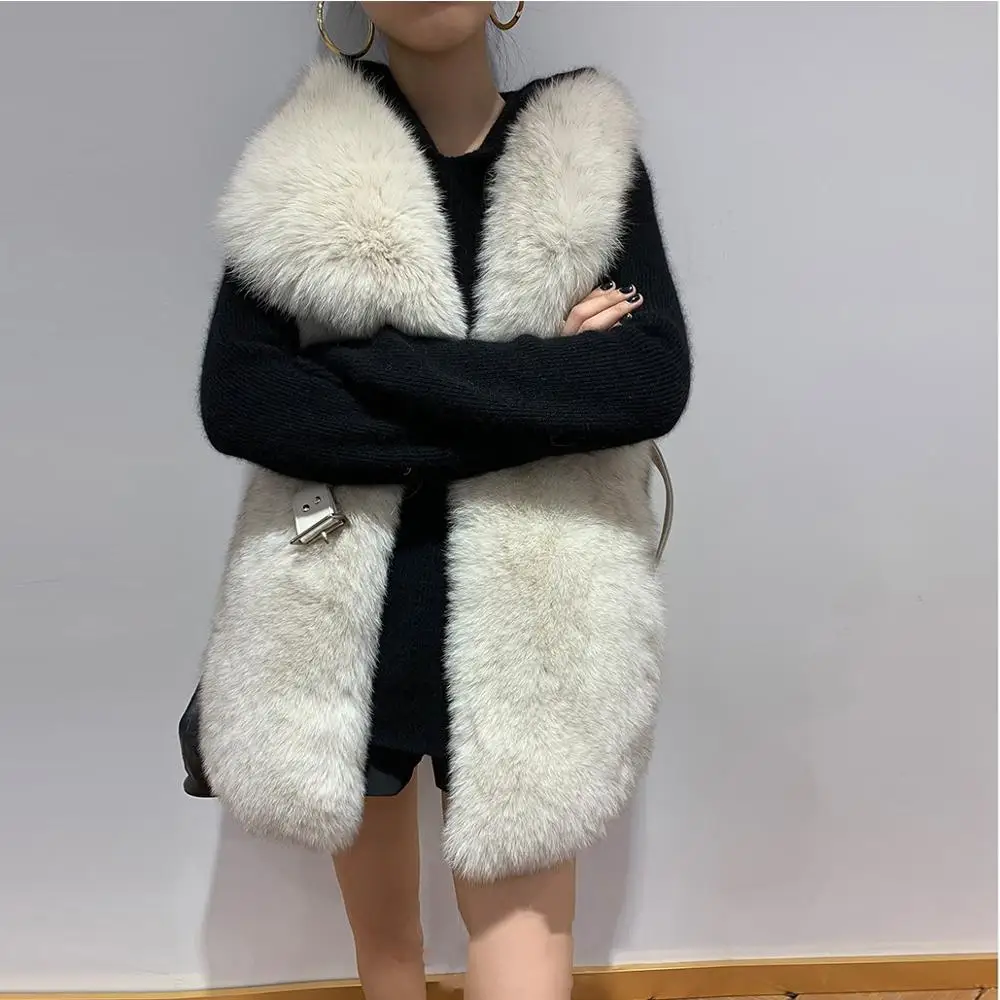 FURSARCAR 2021 New Real Natrual Fox Fur Vest Women Winter Thick Fur Waistcoat Fashion Genuine Motorcycle Leather  Fur Gilet
