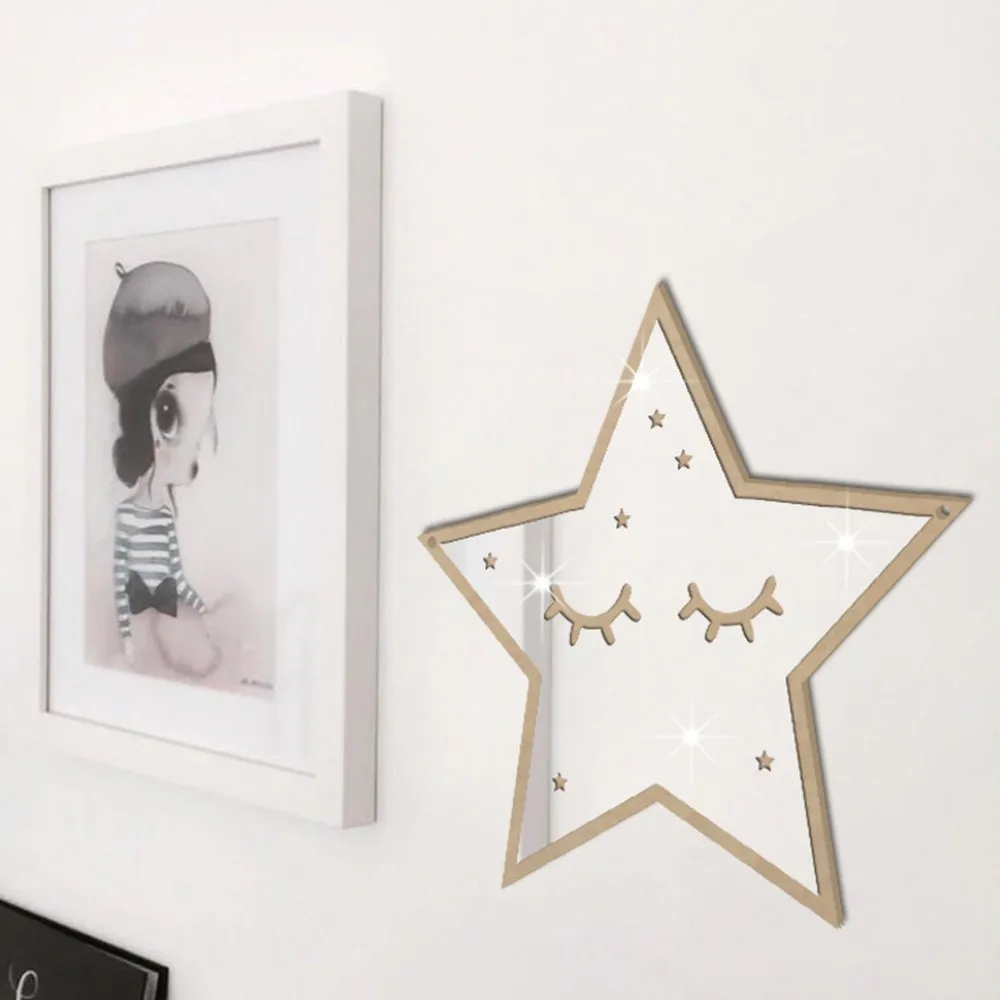 28x26cm Wood Grain Three-dimensional Mirror Wall Stickers DIY Can Be Hang Kindergarten Children's Room Star Decorative | Дом и сад