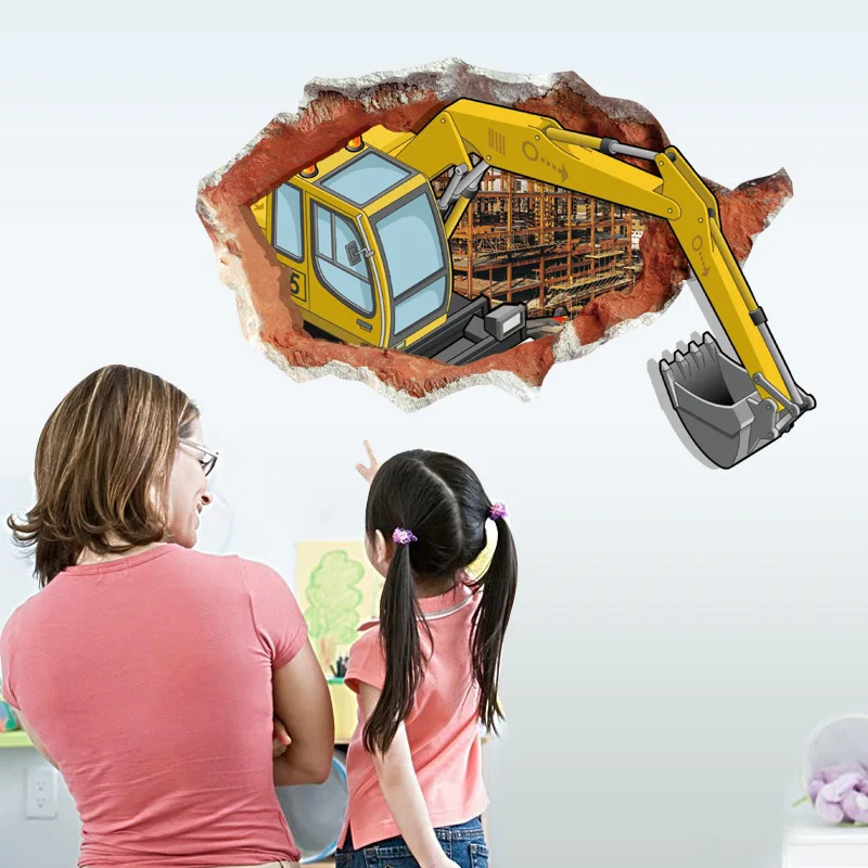 

Removable 3D wall sticker excavator bedroom living room children's room PVC waterproof decoration sticker