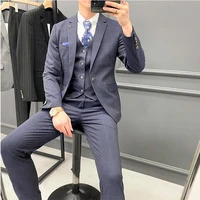 jacketvestpants 2021 brand clothing three piece male formal business plaids suit groom wedding dress plaid mens suit 4xl