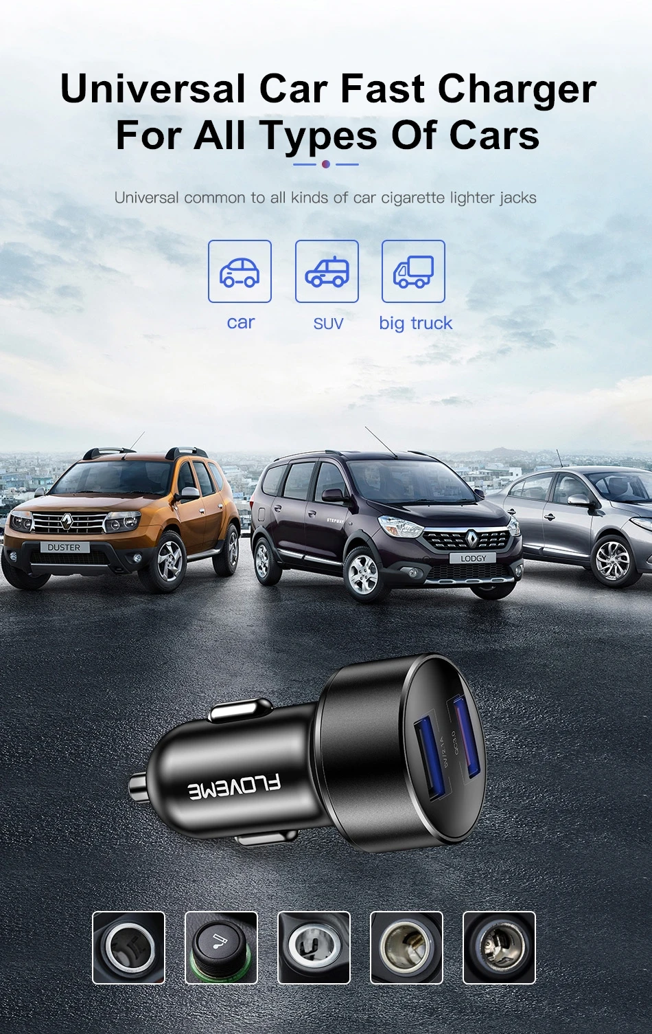 Автомобильное зарядное устройство FLOVEME Quick Charge 3,0 18 Вт QC3.0 Dual USB Автомобильное зарядное устройство для iPhone прикуриватель Быстрый автомобильный адаптер зарядного устройства для телефона