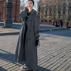 Женский двубортный плащ с поясом, однотонная Длинная ветровка, Зимний дизайнерский плащ, 2021