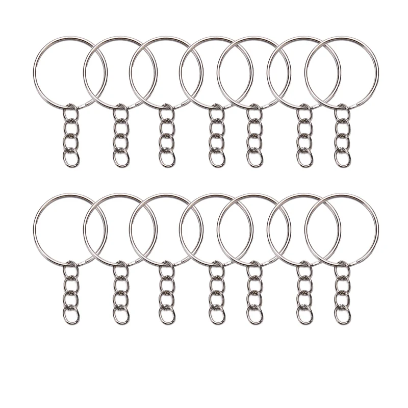 

50pcs/lot Dia 25mm Polished Keyring Keychain Split Ring With Short Chain For Women Men DIY Key Chains Accessories Key Rings