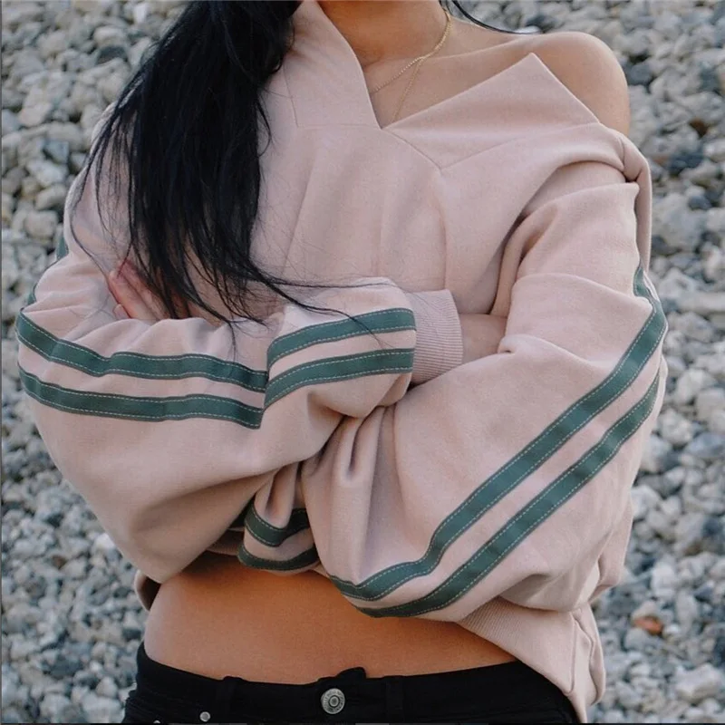 Женский контрастный свитер в полоску Спортивная Толстовка большого размера с