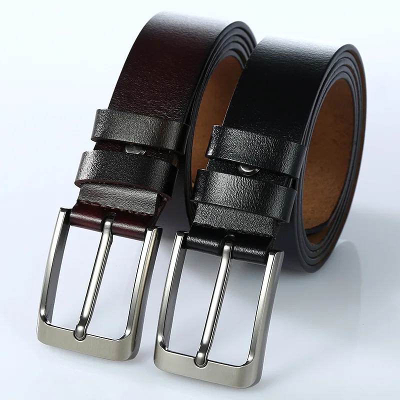 

Men's pin buckle belt, two layers of cow leather, antique leisure belt, antique business leather belt